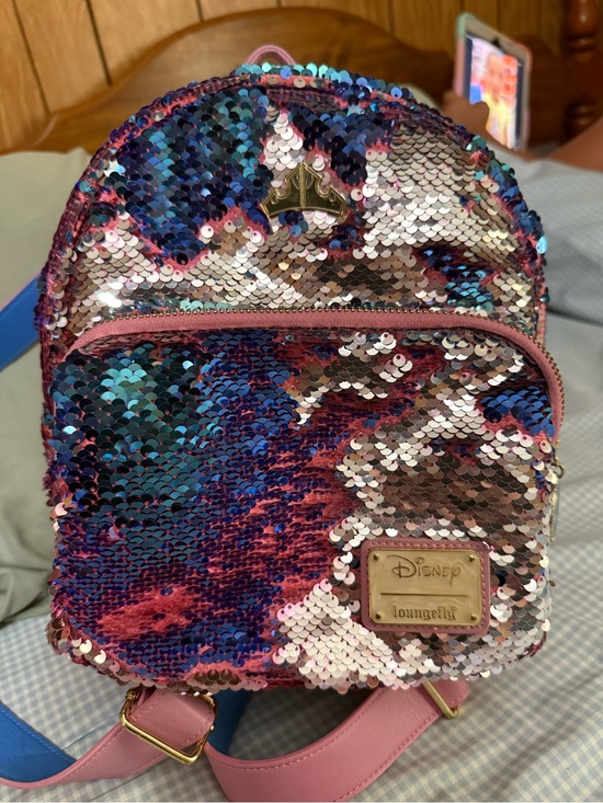 disney mini sequin backpack Loungefly Minnie Mouse Celestial Dreams appears on the front Loungefly Mickey Ears Sequin Mini